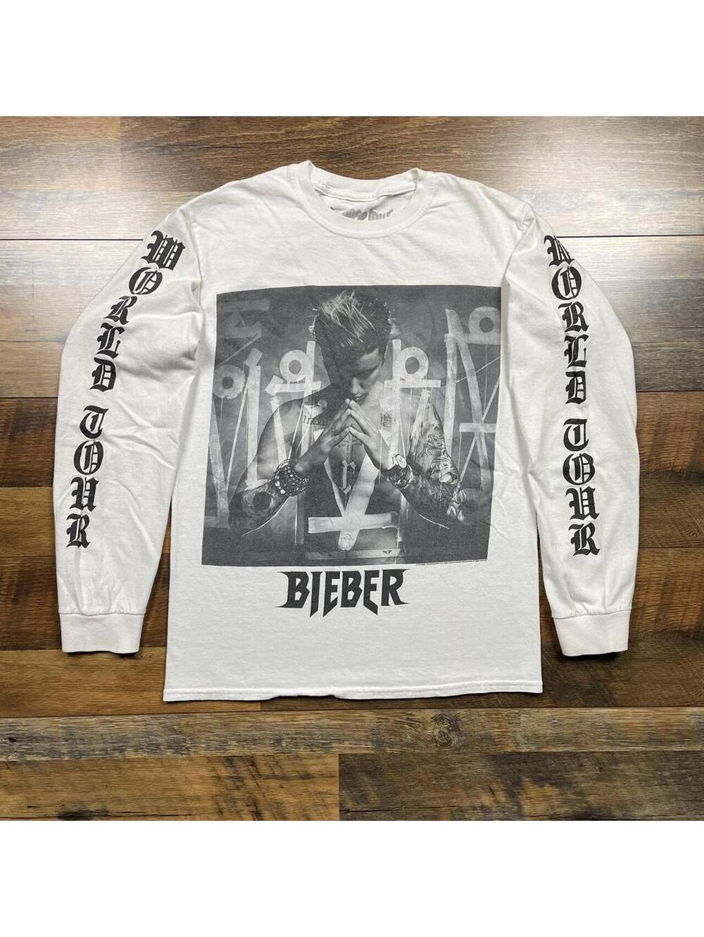 Justin Bieber Purpose 2016 World Tour White Long Sleeve T-Shirt Size Small